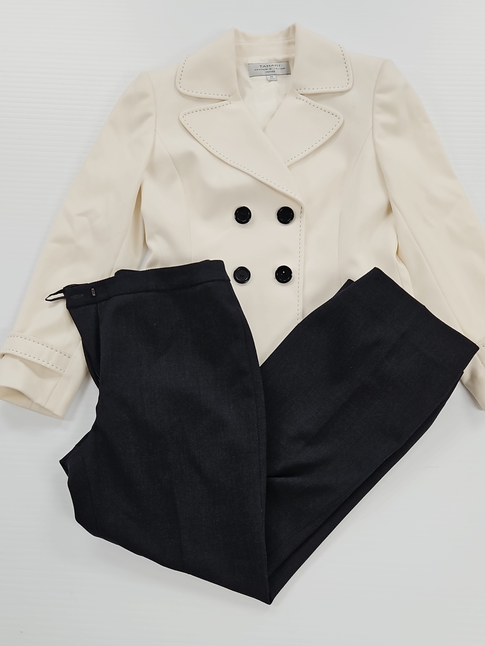 Tahari ASL Cream Blazer with Dark Grey Dress Pants
